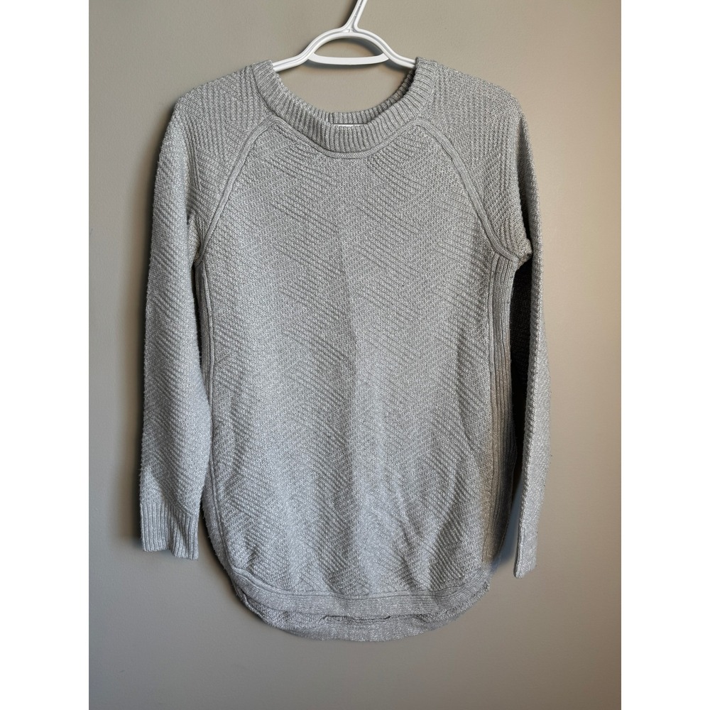 Kismet Womens Gray Silver Metallic Knit Pullover Sweater S Shimmer Holiday Cozy